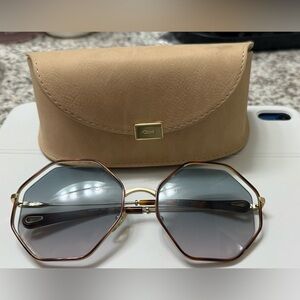 Chloe Hexagonal Sunglasses with Gold and Brown Accents